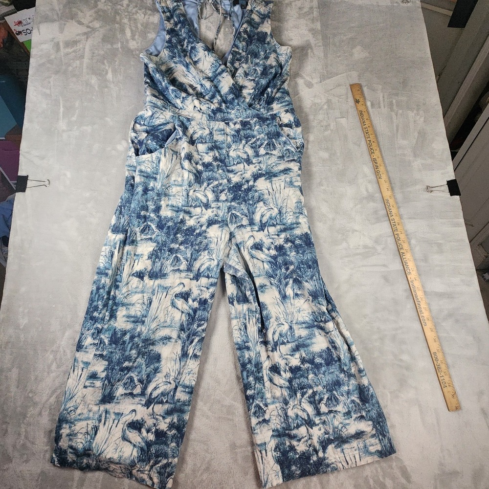 Anthropologie Eva Franco Wetland Blue Linen Jumpsuit Women's Size 14